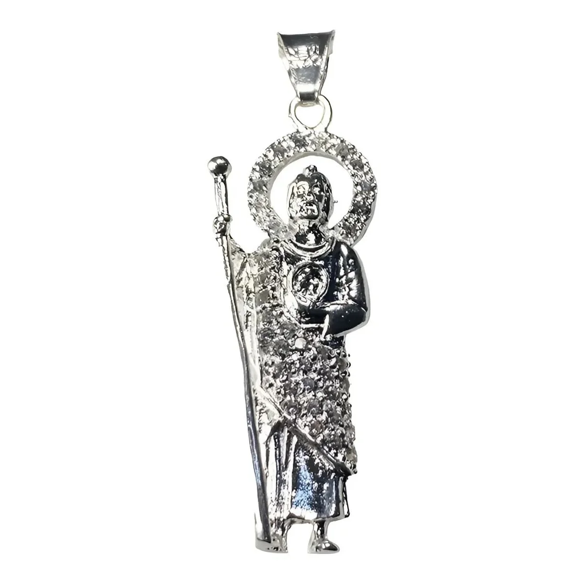 Dije Medalla San Judas Tadeo plata 999 con Zirconia Transparente - Joyaris Joyería Fina