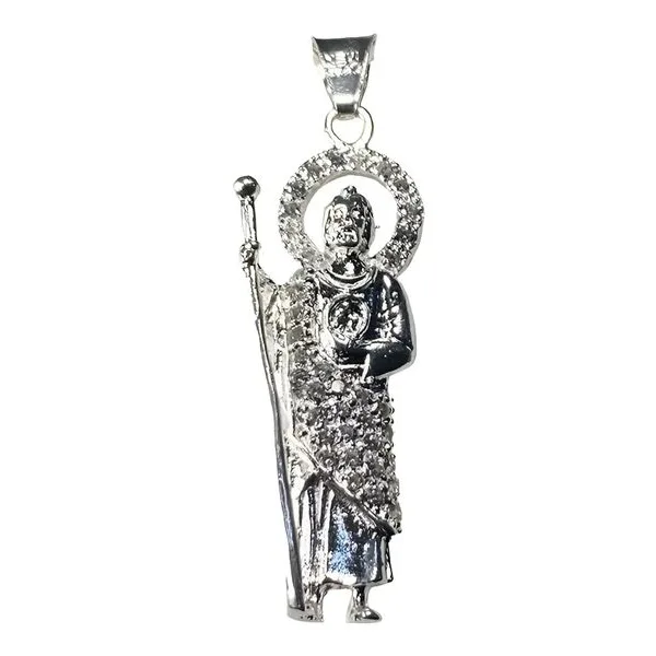 Dije Medalla San Judas Tadeo Plata 925 con Zirconia Transparente - Imagen 1