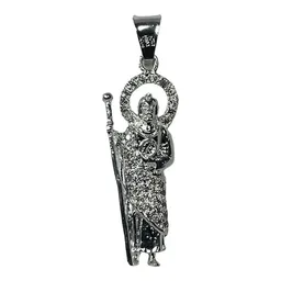 Dije Medalla San Judas Tadeo Plata 925 con Zirconia Transparente - Imagen 2