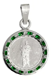 Dije Medalla San Judas Tadeo Plata 999 con Zirconia Verde Liso Modelo 1201 - Imagen 1