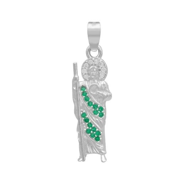 Dije Medalla San Judas Tadeo Plata 925 con Zirconia Verde Liso Modelo 2261 - Imagen 1
