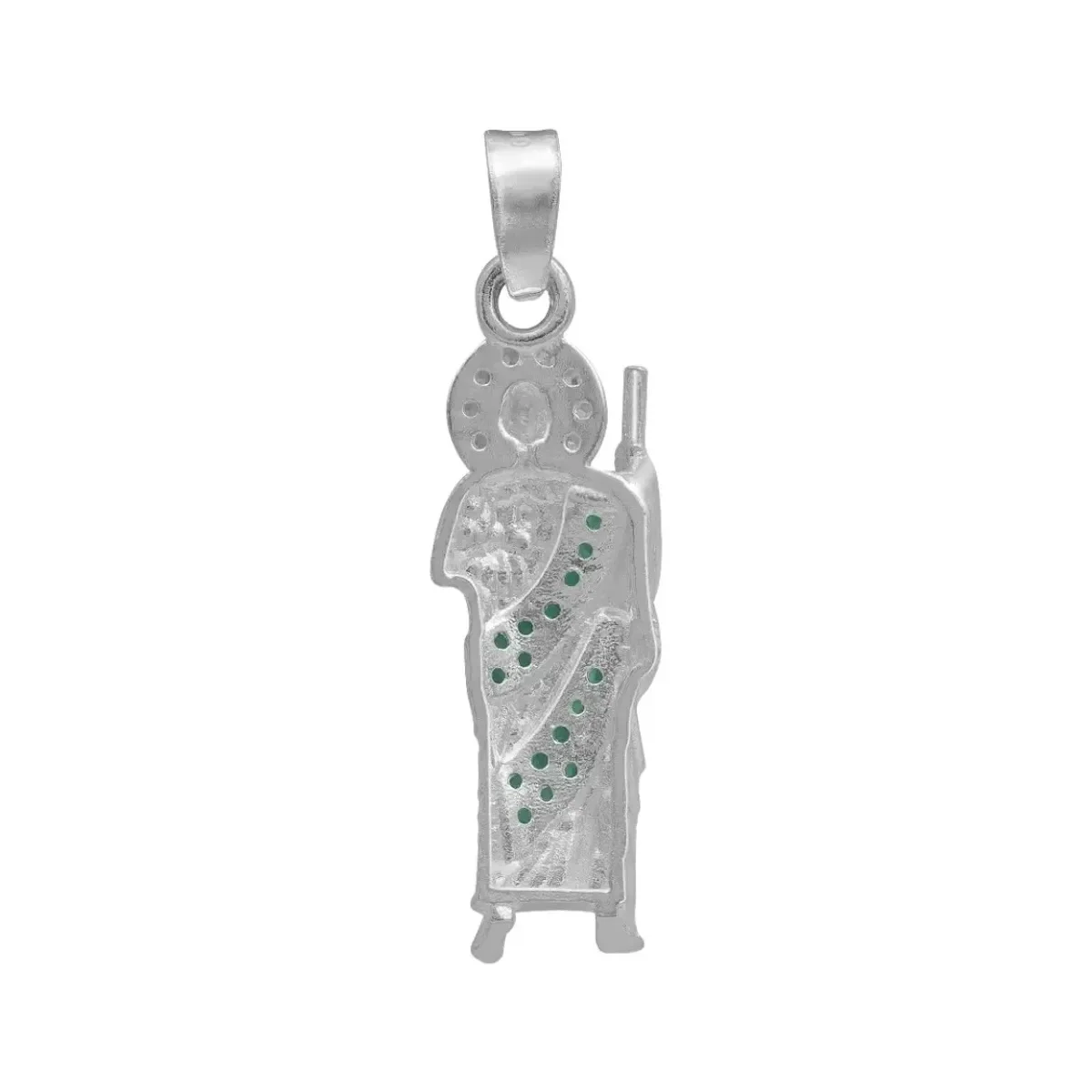 Dije Medalla San Judas Tadeo Plata 925 con Zirconia Verde Liso Modelo 2261 - Imagen 2
