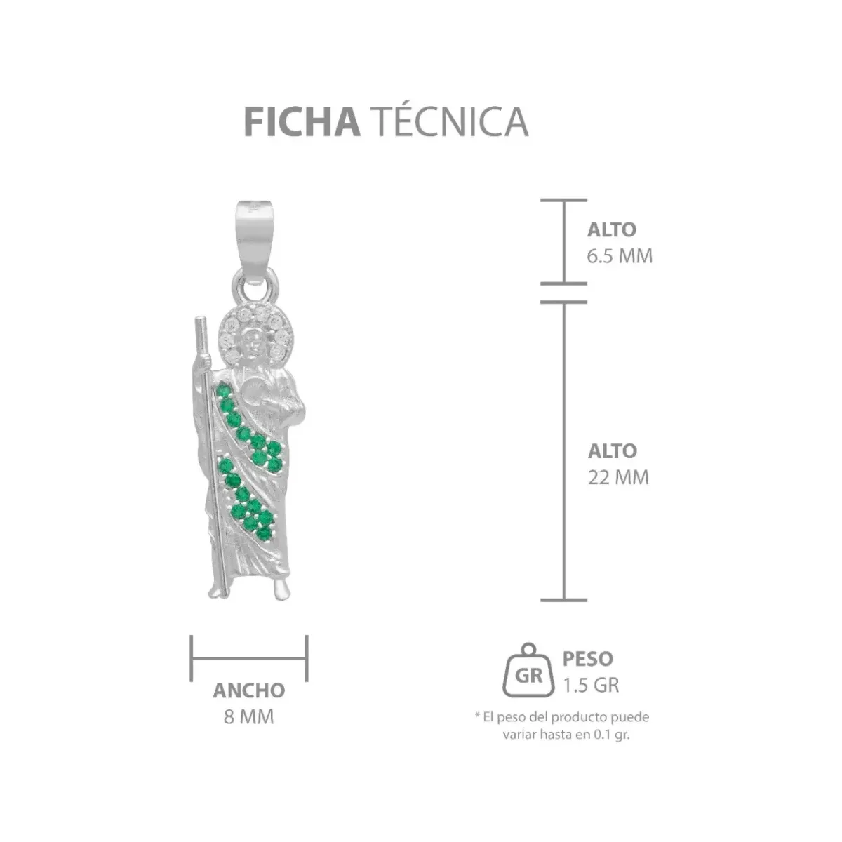 Dije Medalla San Judas Tadeo Plata 925 con Zirconia Verde Liso Modelo 2261 - Imagen 7