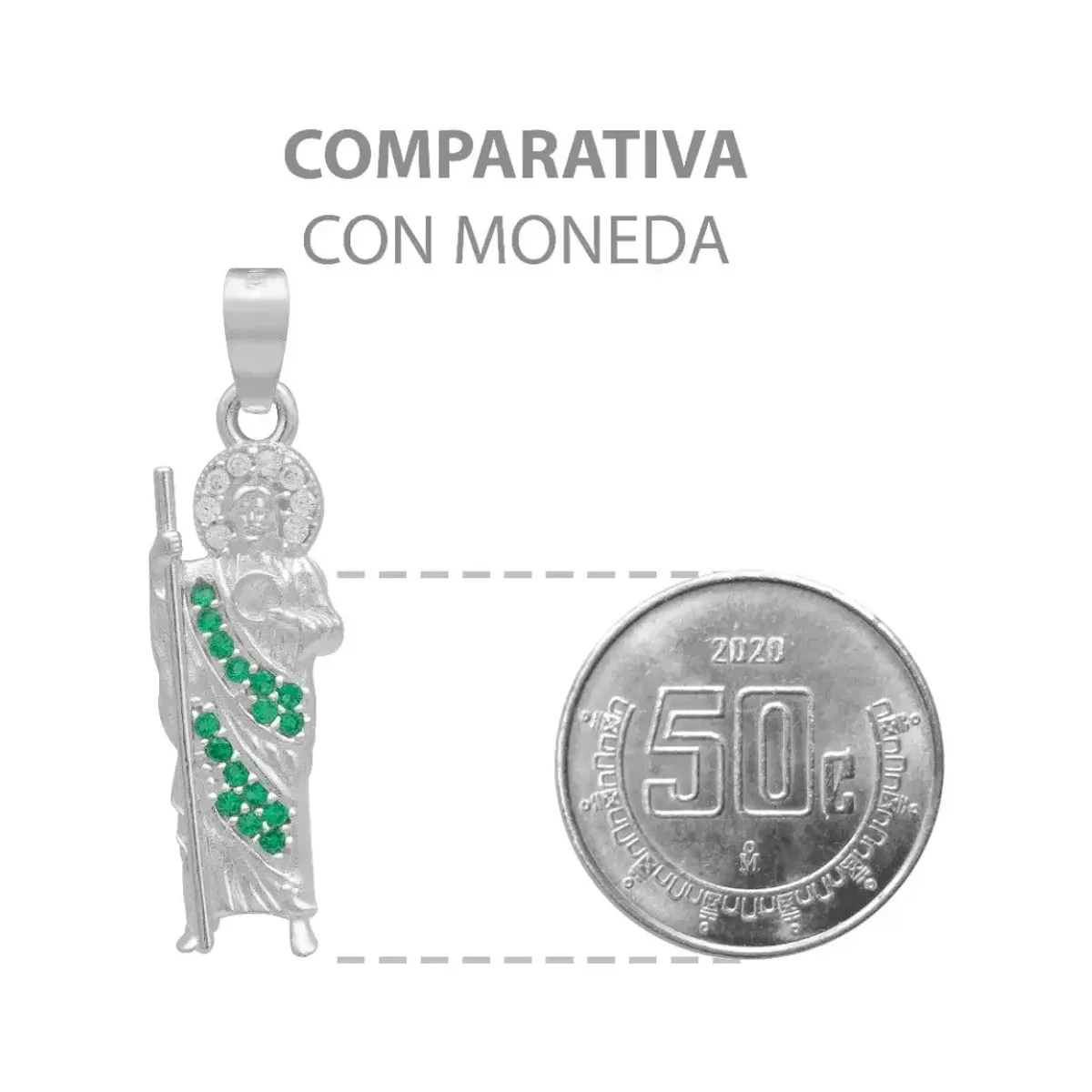 Dije Medalla San Judas Tadeo Plata 925 con Zirconia Verde Liso Modelo 2261 - Imagen 8