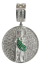 Dije Medalla San Judas Tadeo Plata .925 con Zirconia Verde Modelo 1177 - Imagen 1