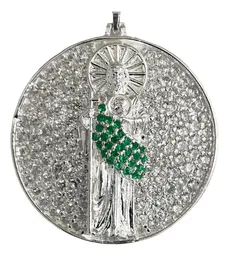 Dije Medalla San Judas Tadeo Plata .925 con Zirconia Verde Modelo 1177 - Imagen 2