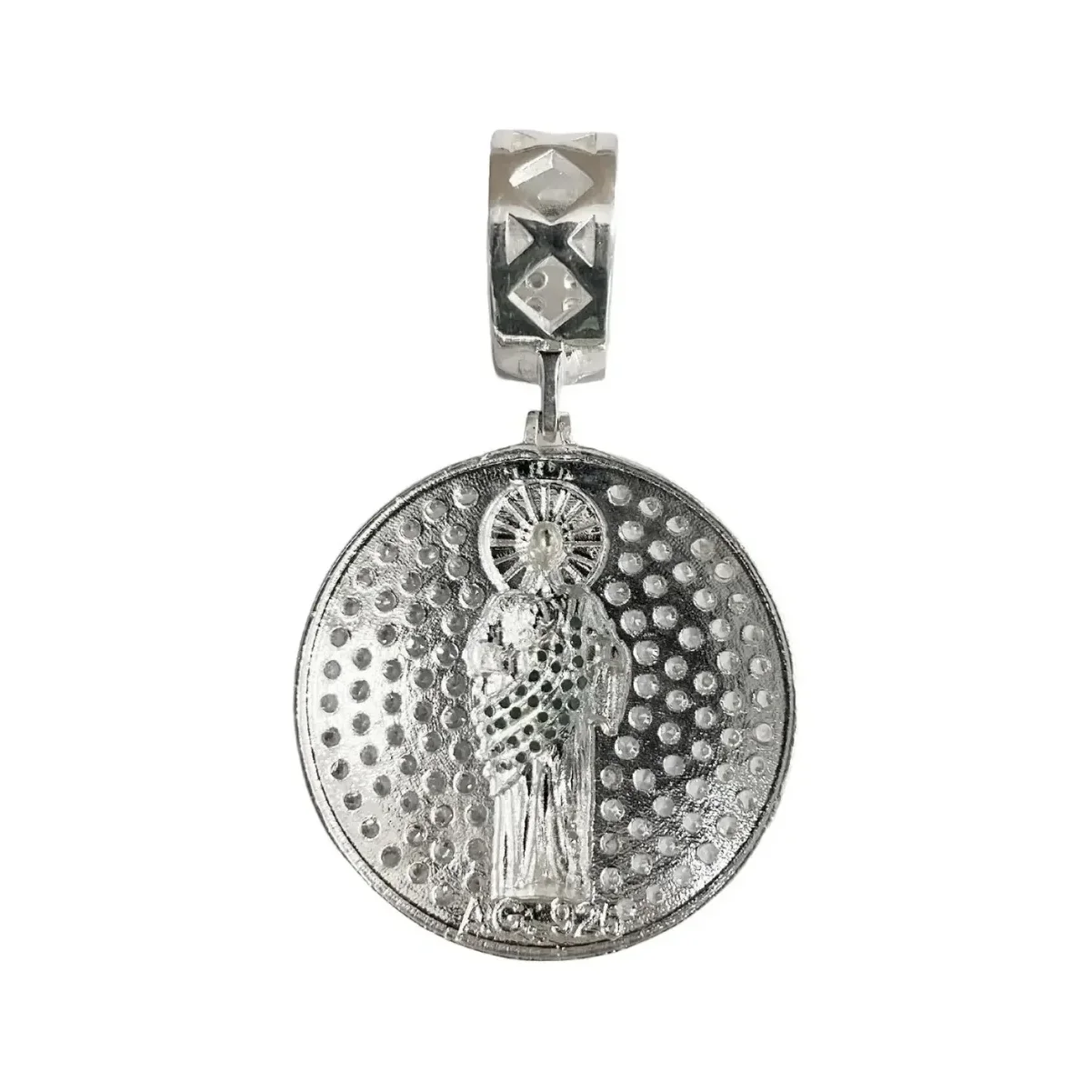 Dije Medalla San Judas Tadeo de Plata .925 con Zirconia Verde - Imagen 3