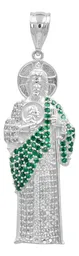 Dije Medalla San Judas Tadeo Plata 999 con Zirconia Verde Zirconias Modelo 501 - Imagen 1
