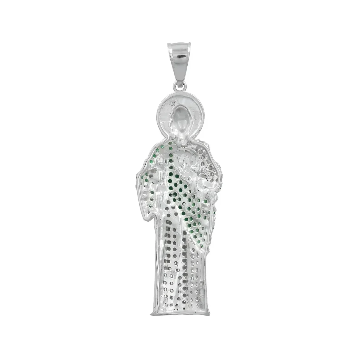 Dije Medalla San Judas Tadeo Plata 999 con Zirconia Verde Zirconias Modelo 501 - Imagen 2