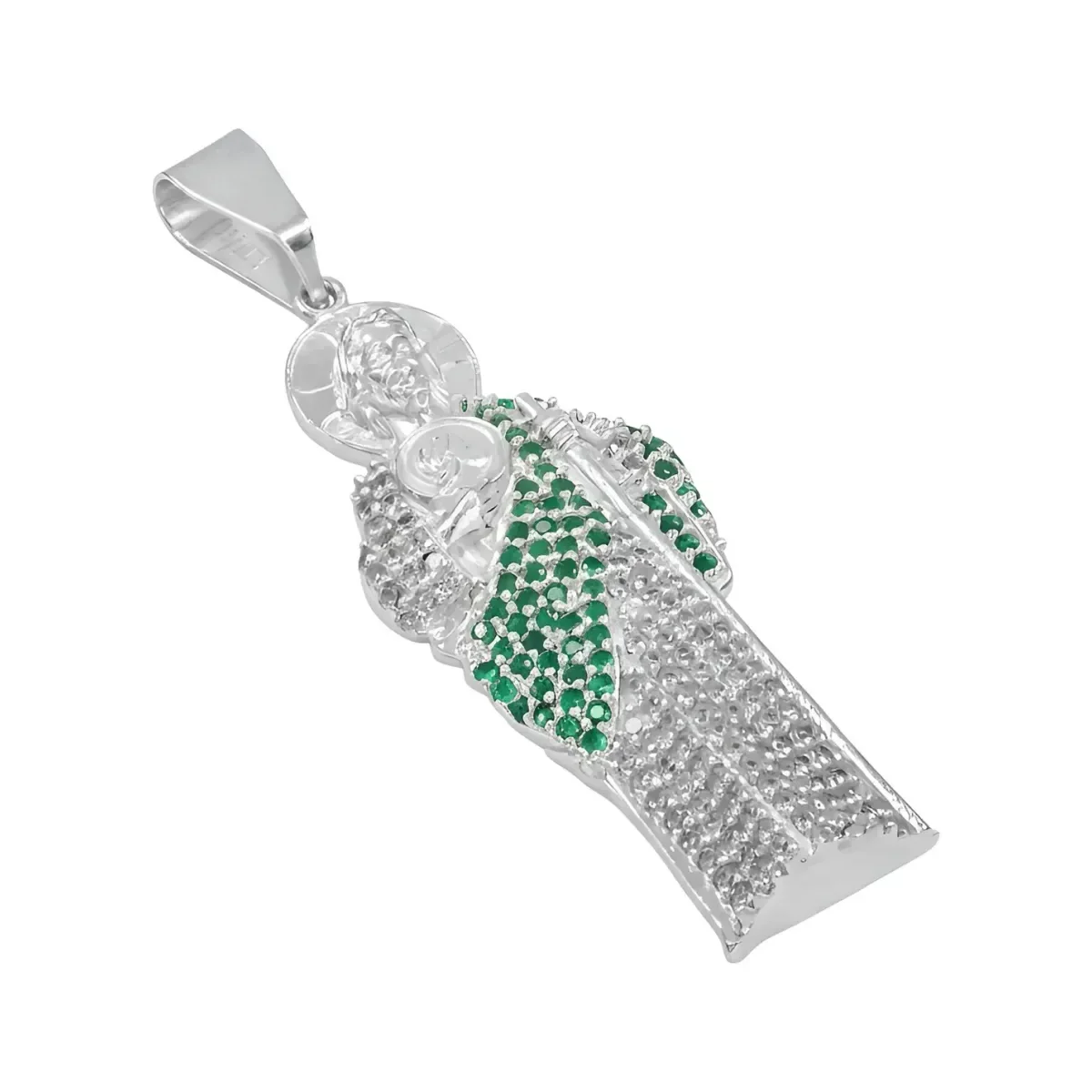 Dije Medalla San Judas Tadeo Plata 999 con Zirconia Verde Zirconias Modelo 501 - Imagen 3