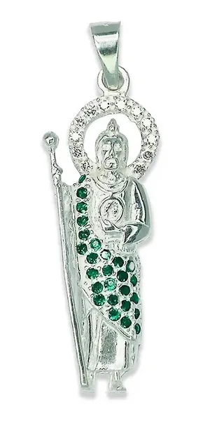 Dije Medalla San Judas Tadeo Plata 925 con Zirconia Verde - Imagen 1