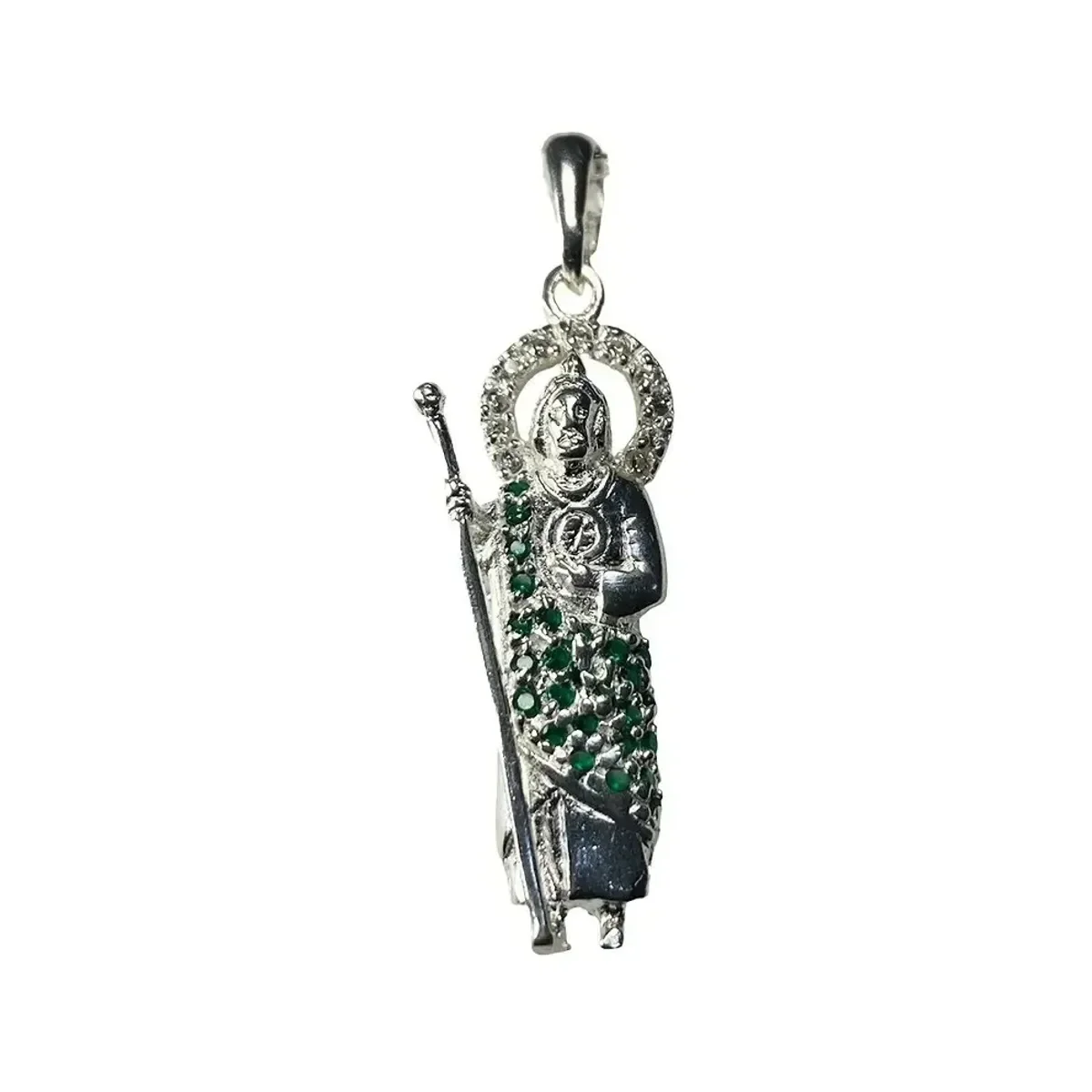 Dije de Plata .999 San Judas Tadeo con Zirconia Verde 46 mm - Imagen 2