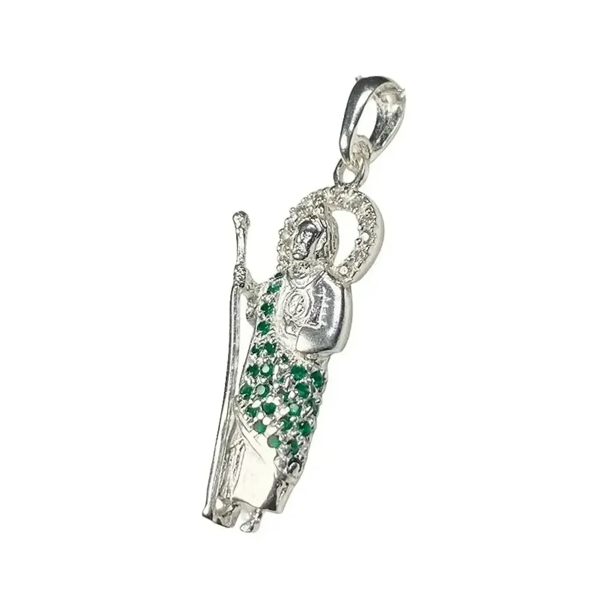 Dije de Plata .999 San Judas Tadeo con Zirconia Verde 46 mm - Imagen 3
