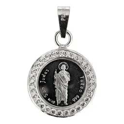 Dije Medalla San Judas Tadeo Plata 999 con Zirconias - Imagen 1
