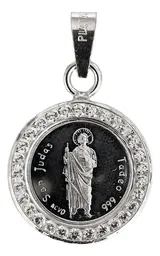 Dije Medalla San Judas Tadeo Plata 999 con Zirconias - Imagen 1
