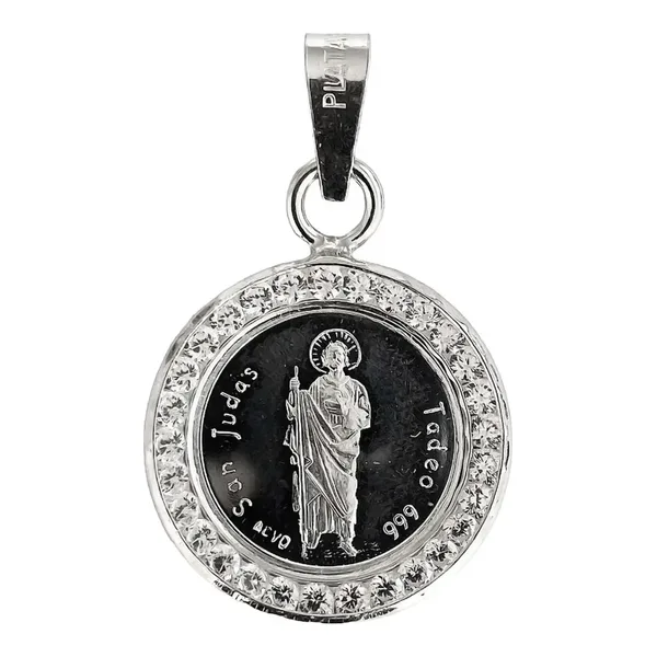 Dije Medalla San Judas Tadeo Plata 925 con Zirconias - Imagen 1