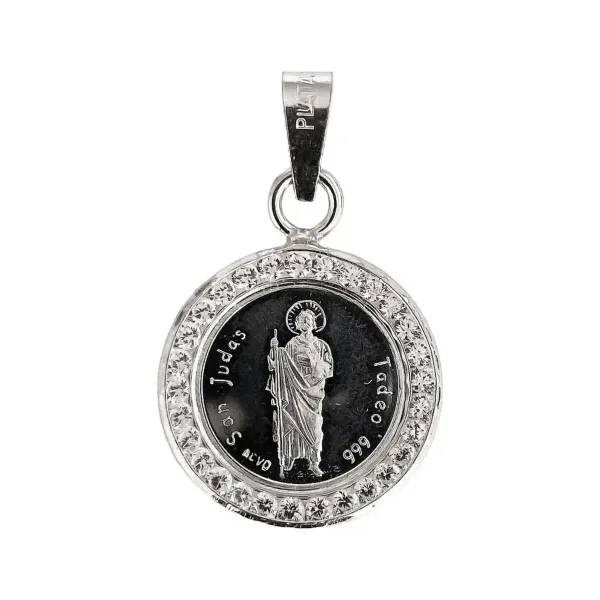 Dije Medalla San Judas Tadeo Plata 925 con Zirconias - Imagen 1
