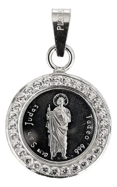 Dije Medalla San Judas Tadeo Plata 925 con Zirconias - Imagen 1