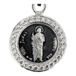 Dije Medalla San Judas Tadeo Plata 999 con Zirconias - Imagen 3