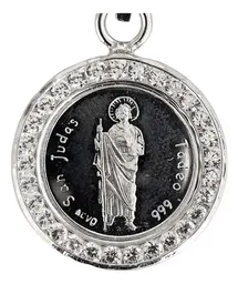 Dije Medalla San Judas Tadeo Plata 999 con Zirconias - Imagen 3