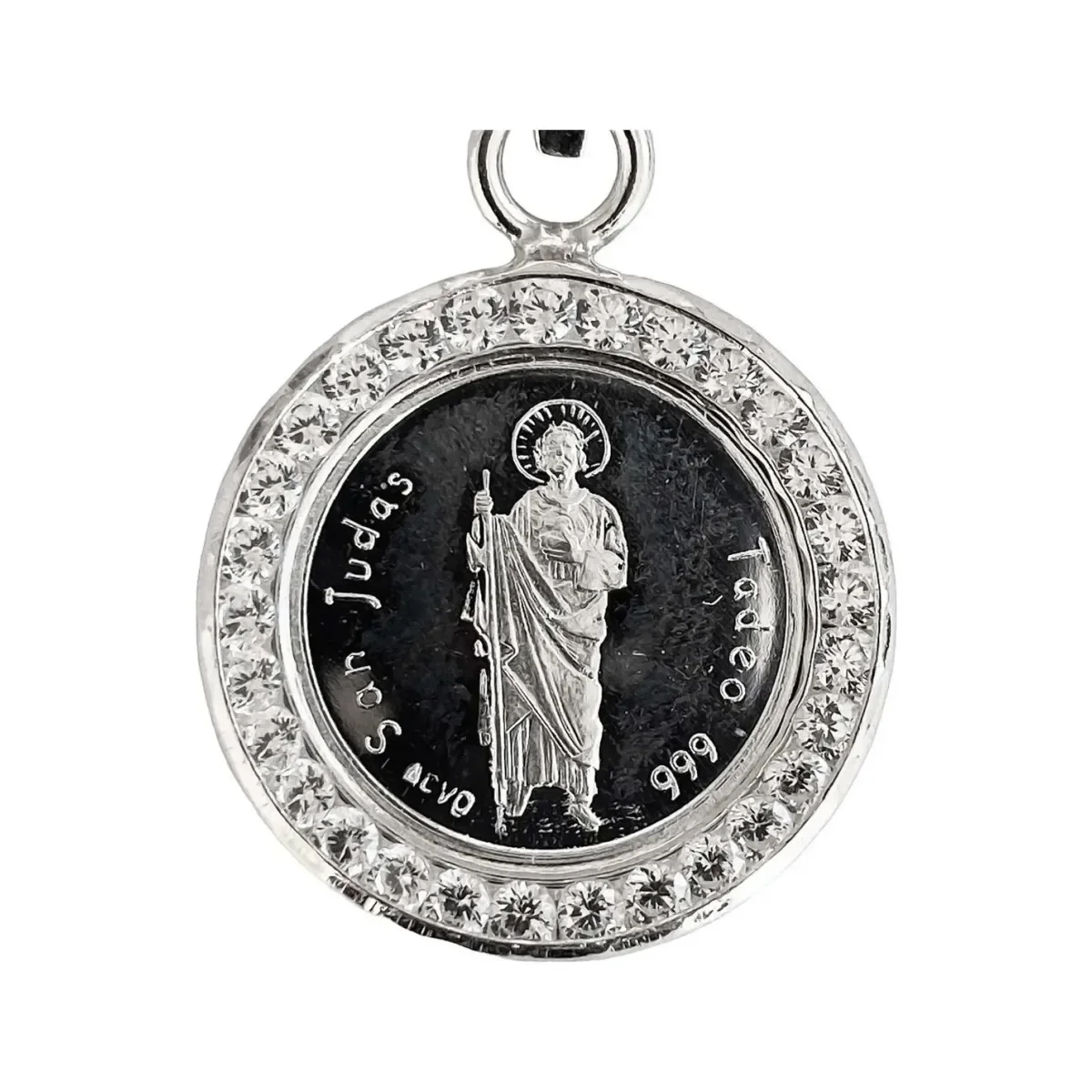Dije Medalla San Judas Tadeo Plata 999 con Zirconias - Imagen 3