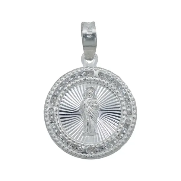 Dije Medalla San Judas Tadeo Plata 925 Diamantada con Zirconia - Imagen 1