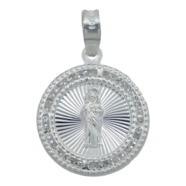 Dije Medalla San Judas Tadeo Plata 925 Diamantada con Zirconia - Imagen 1