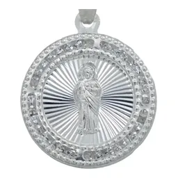 Dije Medalla San Judas Tadeo Plata 925 Diamantada con Zirconia - Imagen 2