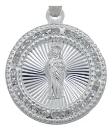 Dije Medalla San Judas Tadeo Plata 925 Diamantada con Zirconia - Imagen 2