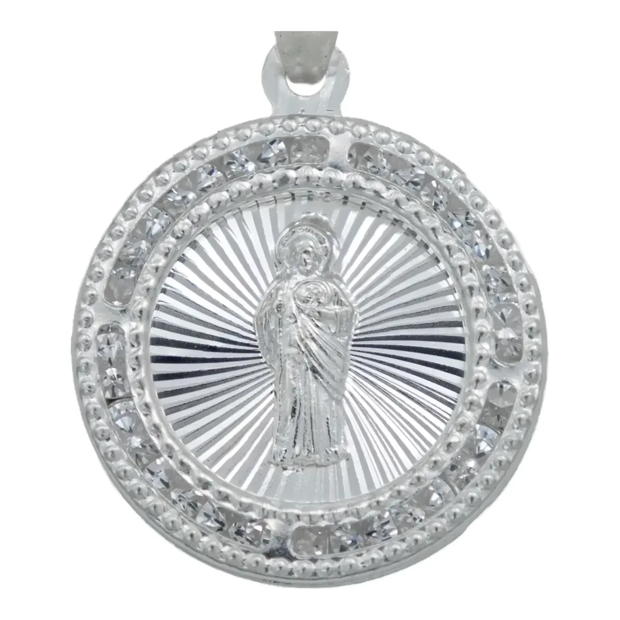 Dije Medalla San Judas Tadeo Plata 925 Diamantada con Zirconia - Imagen 2