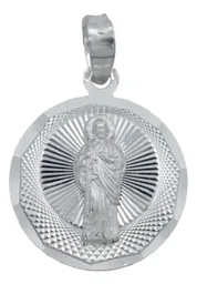 Dije Medalla San Judas Tadeo Plata 925 Diamantada Joyería Religiosa - Imagen 1