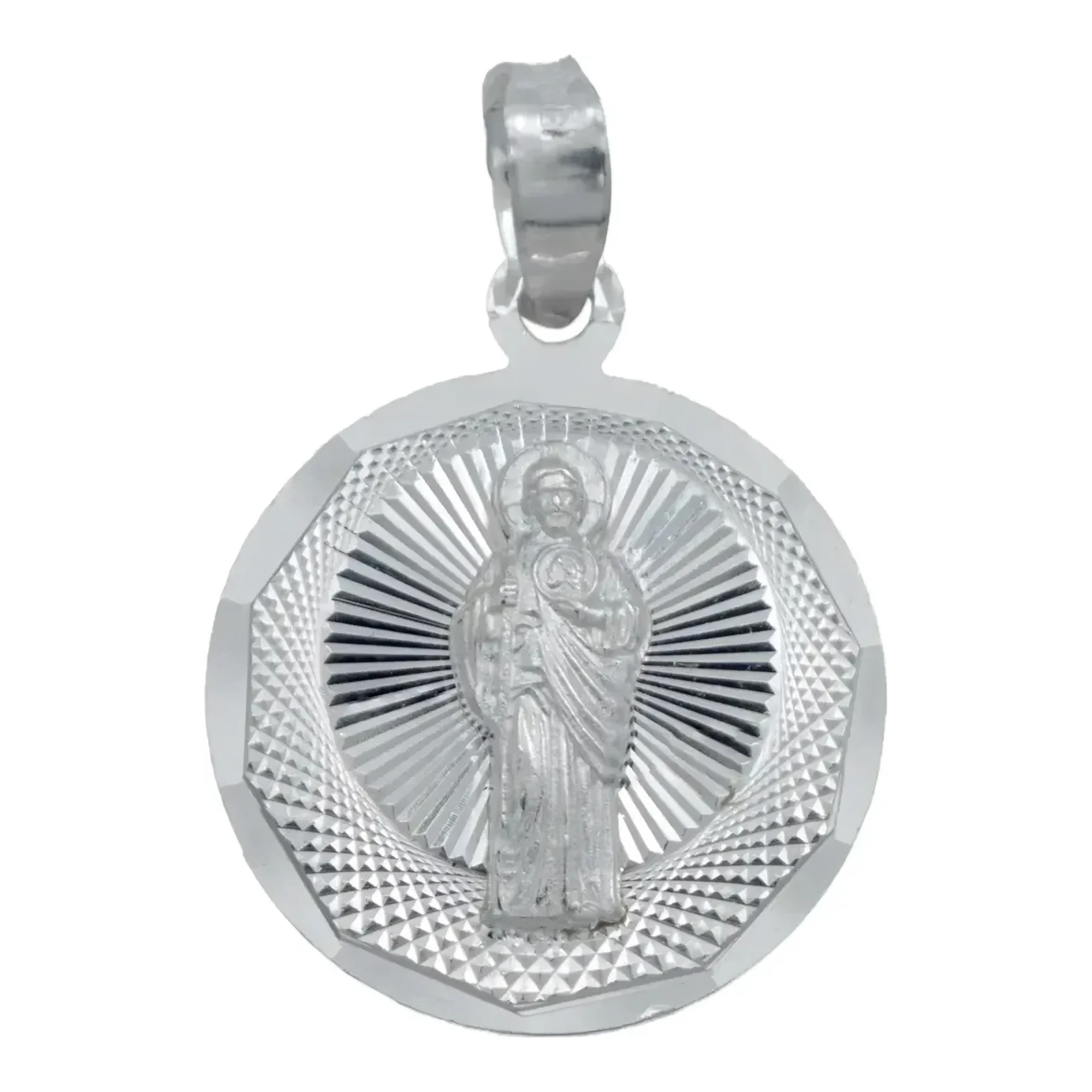 Dije Medalla San Judas Tadeo Plata .925 diamantada, colgante religioso plateado. Joyería cristiana hombre, amuleto protección