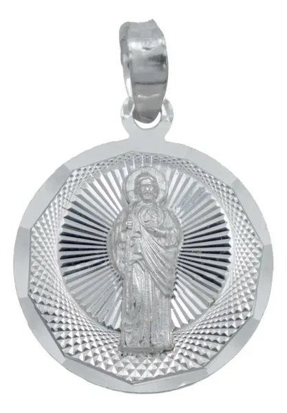 Dije Medalla San Judas Tadeo Plata 925 Diamantada Joyería Religiosa - Imagen 1