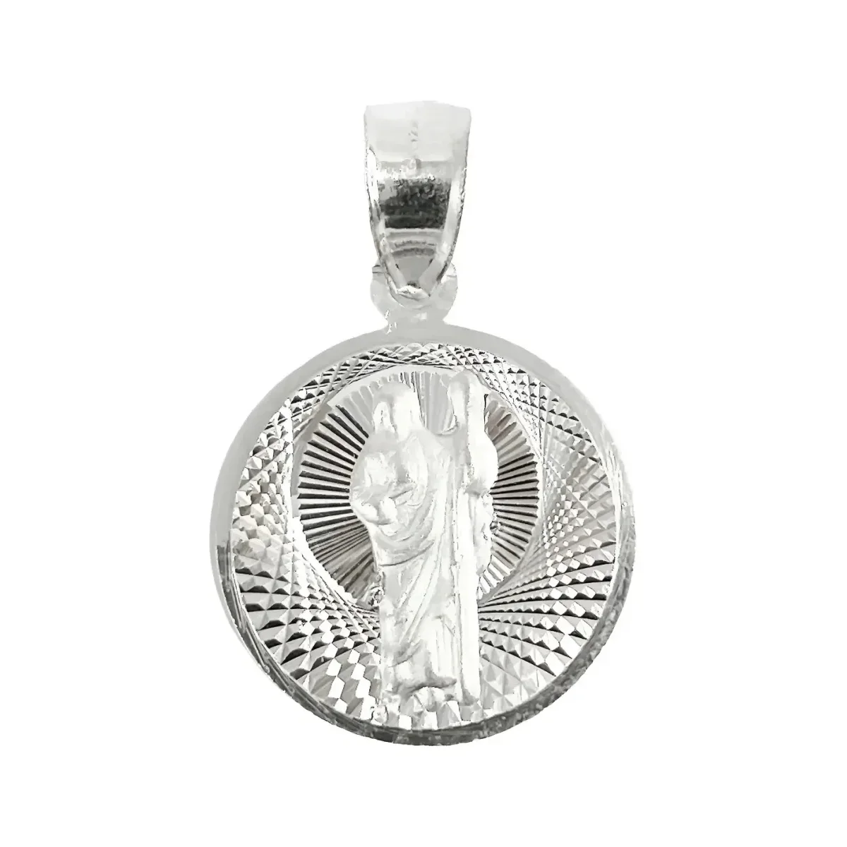 Dije Medalla San Judas Tadeo Plata .925 diamantada, joyería católica moderna, amuleto de protección estudiante, símbolo de fe