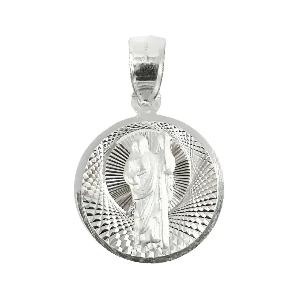 Dije Medalla San Judas Tadeo Plata 925 Diamantada - Imagen 1