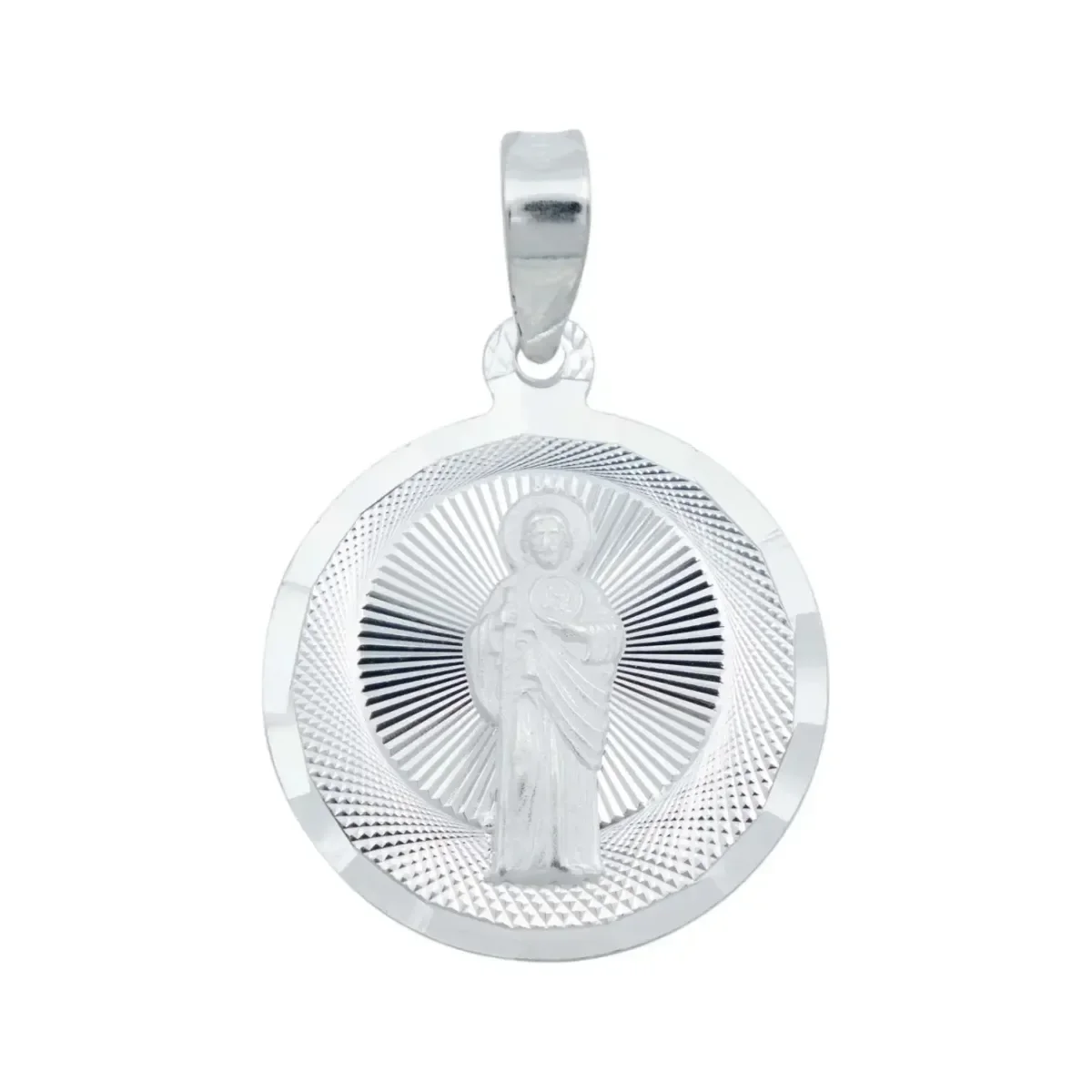 Dije Medalla San Judas Tadeo Plata .925 diamantada, estilo religioso. Colgante San Judas Tadeo para hombre, amuleto de protec