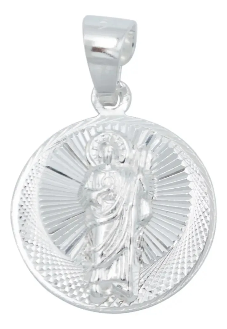 Dije Medalla San Judas Tadeo Plata 925 diamantada, colgante religioso medio cuerpo, joyería artesanal México con zirconias.