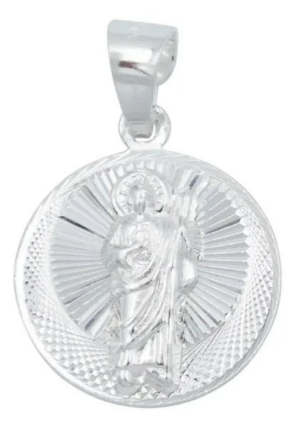 Dije Medalla San Judas Tadeo Plata 925 Diamantada Modelo 2173 - Imagen 1