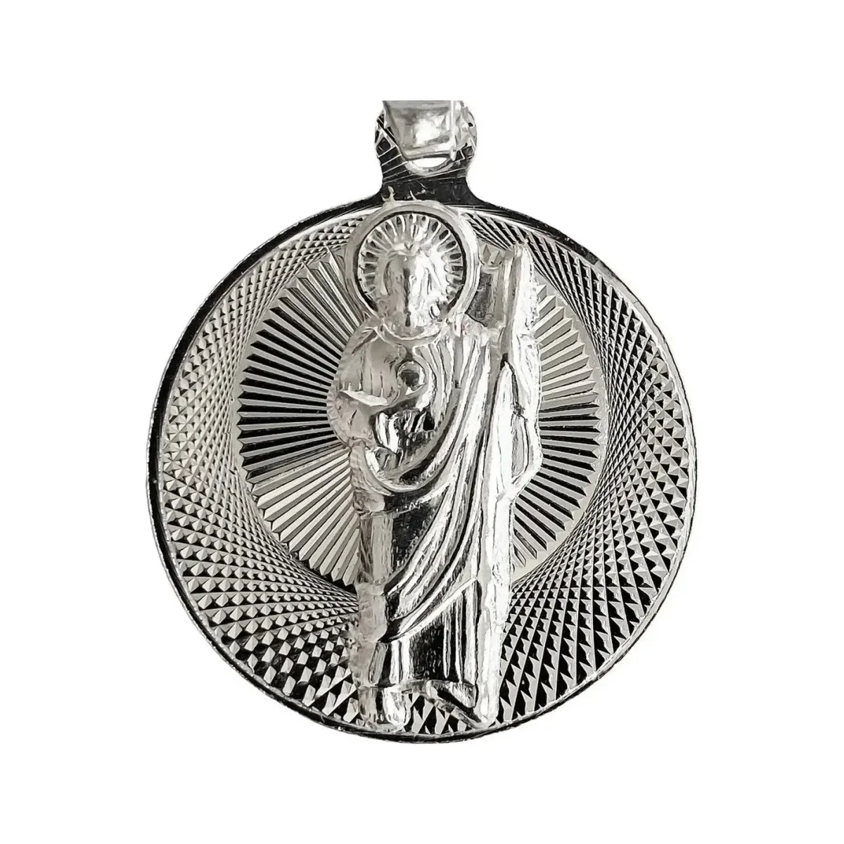 Dije Medalla San Judas Tadeo de Plata .925 Diamantada 33x22 mm - Imagen 2