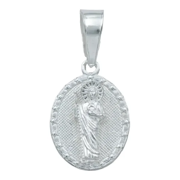 Dije Medalla San Judas Tadeo Plata 925 Diamantada Unisex - Imagen 1