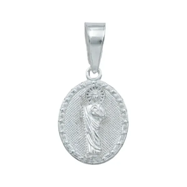 Dije Medalla San Judas Tadeo Plata 925 Diamantada Unisex - Imagen 1