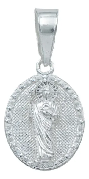 Dije Medalla San Judas Tadeo Plata 925 Diamantada Unisex - Imagen 1