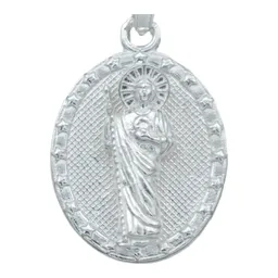 Dije Medalla San Judas Tadeo Plata 925 Diamantada Unisex - Imagen 2