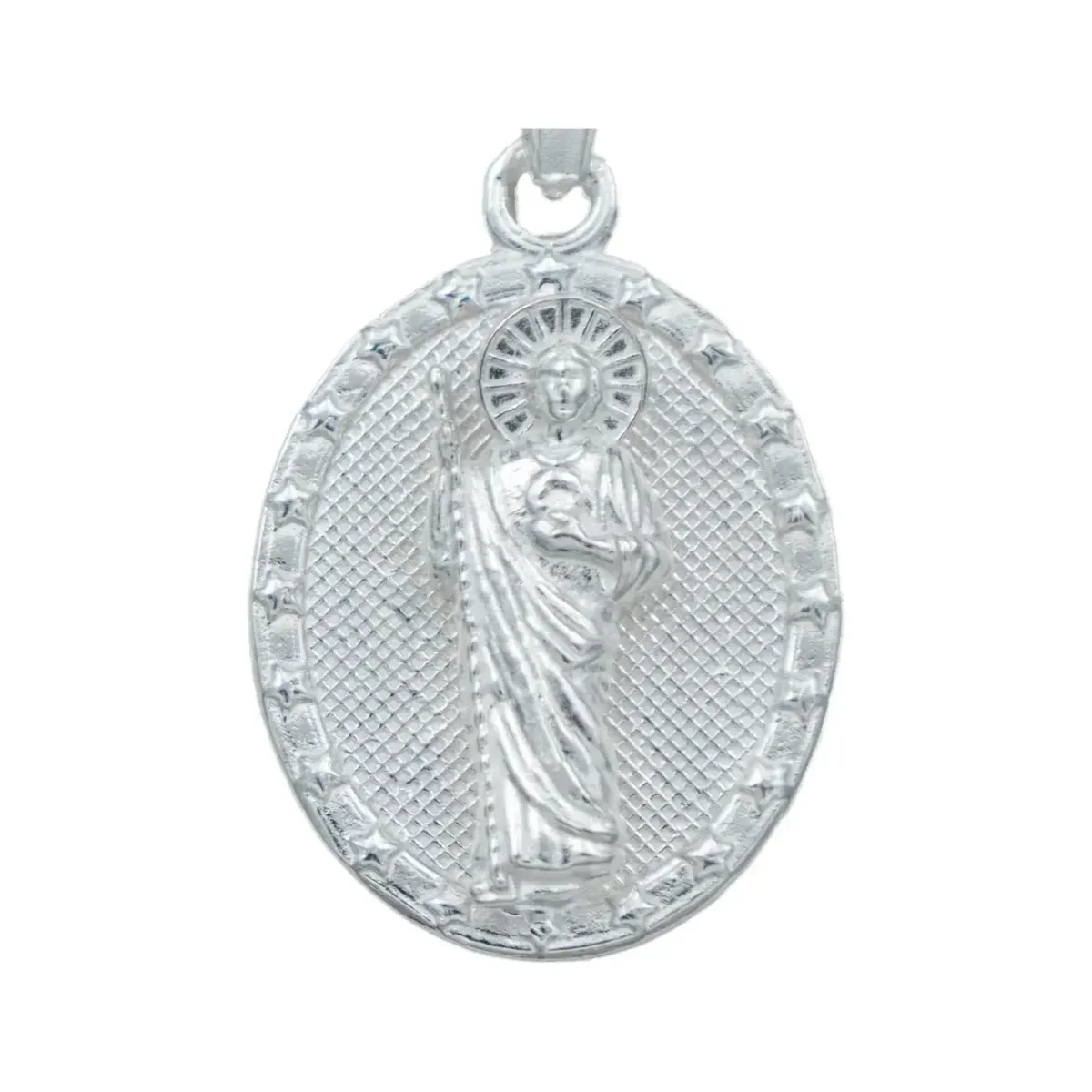 Dije Medalla San Judas Tadeo Plata 925 Diamantada Unisex - Imagen 2