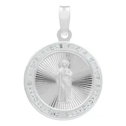 Dije Medalla San Judas Tadeo Plata 925 Diamantado con Zirconia Blanca - Imagen 1
