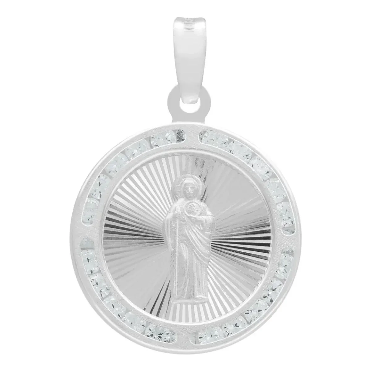 Dije Medalla San Judas Tadeo Plata 925 con Zirconia Blanca - Joyaris joyería fina artesanal