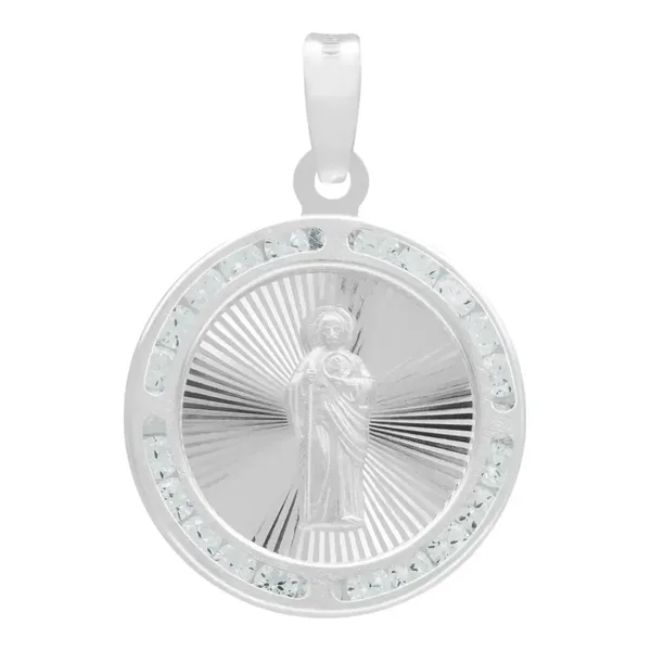 Dije Medalla San Judas Tadeo Plata 925 Diamantado con Zirconia Blanca - Imagen 1