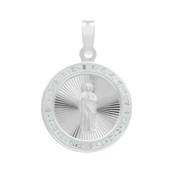 Dije Medalla San Judas Tadeo Plata 925 Diamantado con Zirconia Blanca - Imagen 1