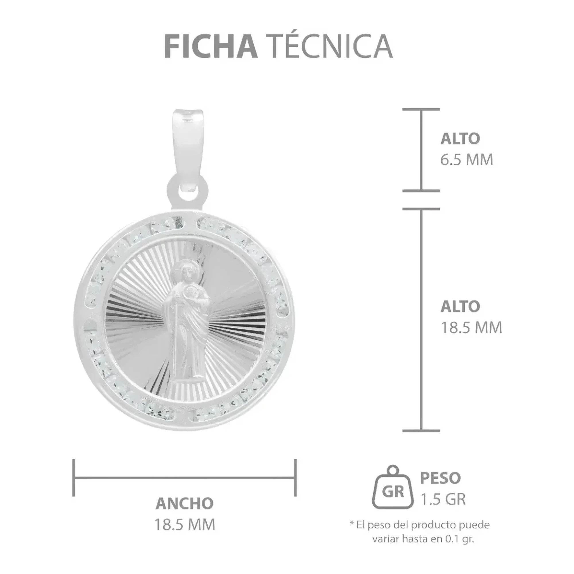Dije Medalla San Judas Tadeo Plata 925 Diamantado con Zirconia Blanca - Imagen 7
