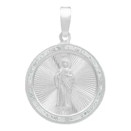 Dije Medalla San Judas Tadeo Plata .925 Diamantado con Zirconias - Imagen 1